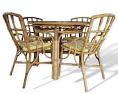 Vintage Bamboo Cane Rattan Dining Table and Bamboo Chairs By Angraves of Leicester