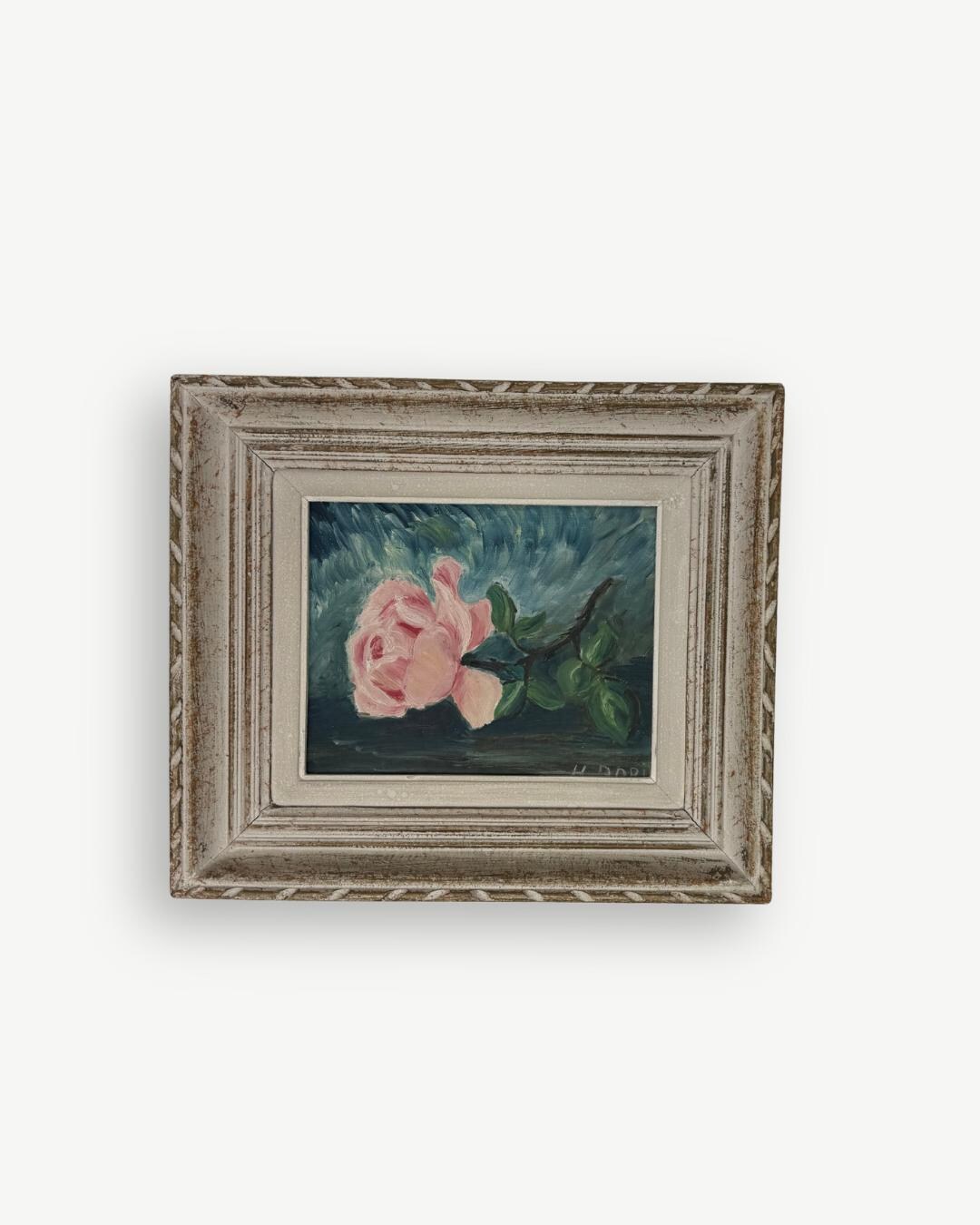 Vintage Pink Rose Oil Painting in Original Frame Signed Floral Still ...