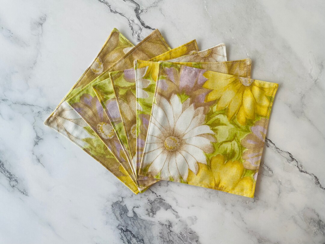 Yellow Floral Cloth Cocktail Napkins, Set of 6 Etsy