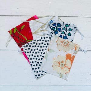 Mini Drawstring Bags Set: Repurposed Vintage Fabric Gem Bags