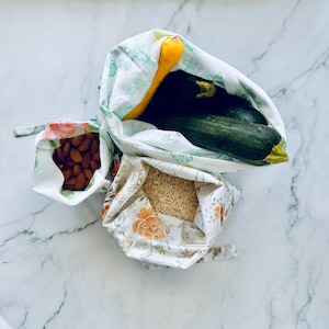Vintage Fabric Reusable Produce Bags: Set of 3 Bulk Bin Bags