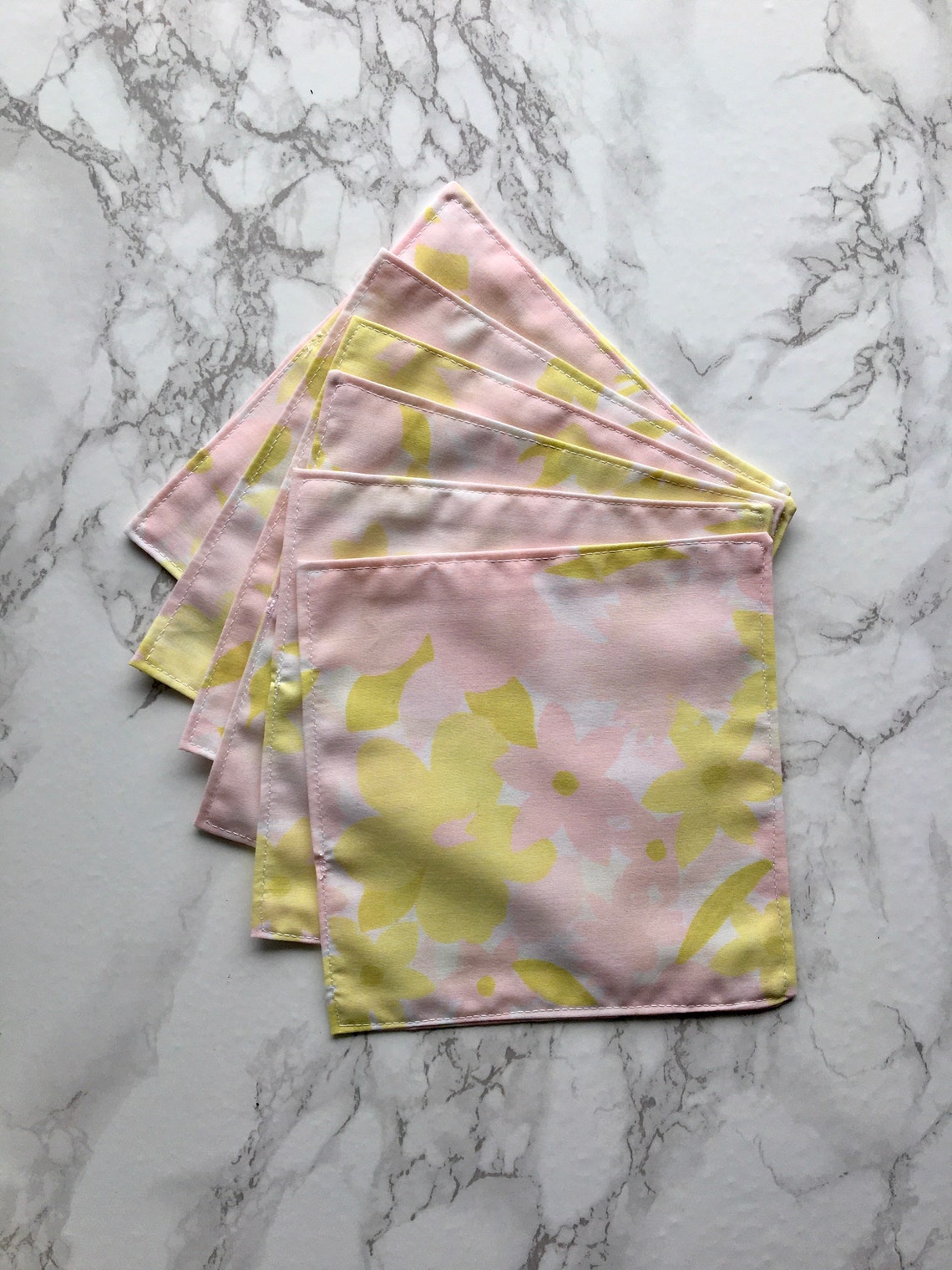 Cloth Cocktail Napkins Set of 6 Pink Floral Cocktail Napkins Etsy