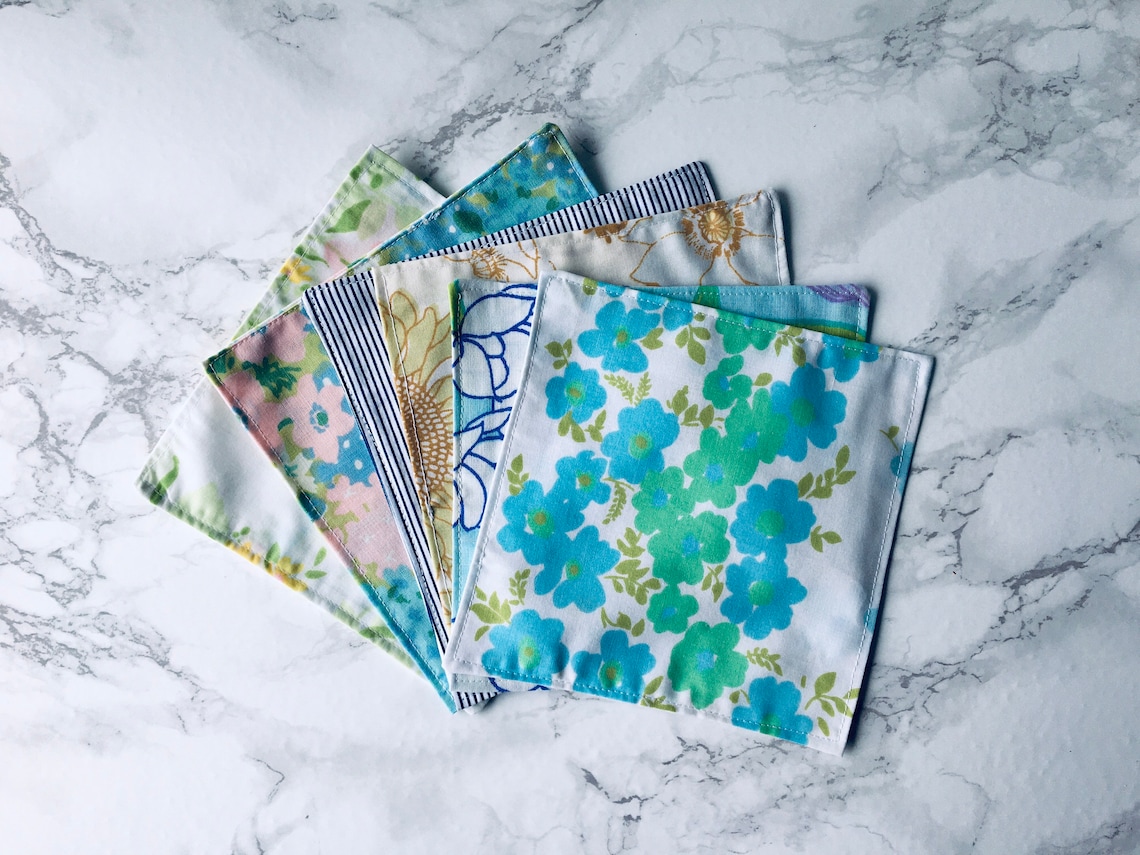 Set of Retro Cocktail Napkins Varied prints Set of 6 Etsy