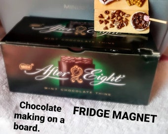 chocolate making scene board fridge magnet, polymer clay