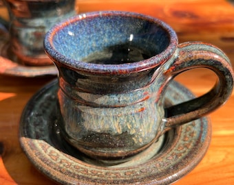 Handmade Mossy Teal Espresso Cup Set: Stoneware Pottery (4oz)