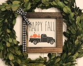 Happy Fall farmhouse truck pumpkin sign decor, tiered tray sign