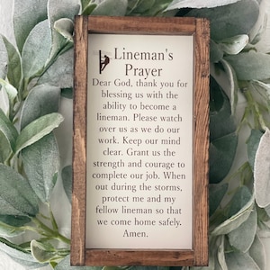 Laser Engraved A Lineman&#39;s Prayer Home Decor Sign - Lineman Graduation Gift- Line Wife Home Decor