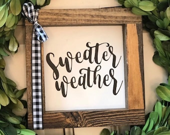Sweater weather farmhouse home decor tiered tray sign