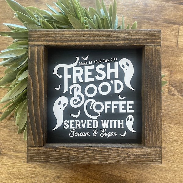 Freshly Boo'd Coffee Halloween Ghost Coffee Bar Sign Decor