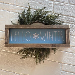 Hello Winter Farmhouse Blue Snowflake Decor Sign