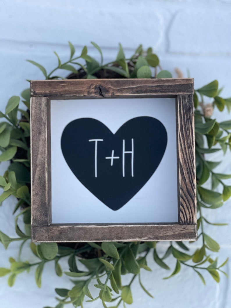 Personalized Initial Heart Farmhouse Valentine Gift Bedroom decor sign Rustic Wedding Gift Master Bedroom Decor image 1