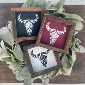 Aztec Cow skull Western Decor Sign, Farmhouse Cowboy Style