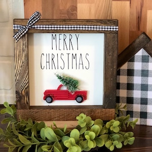 Red Merry Christmas farmhouse truck sign decor