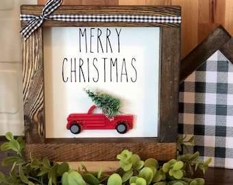 Red Merry Christmas farmhouse truck sign decor