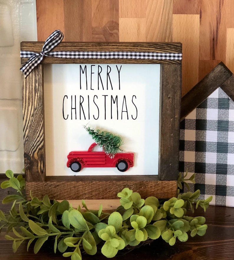Red Merry Christmas farmhouse truck sign decor image 1