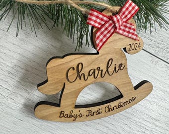 Personalized Rocking Horse Ornament - Baby's First Christmas Classic Gift New Parent