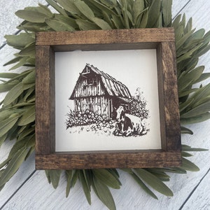 Enseigne gravée Cow Barn - Décor de portrait de ferme - Croquis de ferme