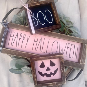 Pink Halloween Farmhouse Signs - Shabby Chic Pumpkin Decor - Girls Halloween Signs