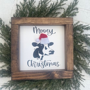 Mooey Christmas Farmhouse Christmas Sign - Cow Christmas Decor - Santa Hat Cow