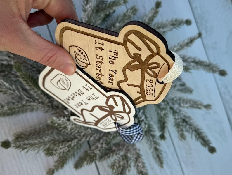 The Year it Started 2025 Wooden Handmade Sourdough Bread Christmas Ornament, Sourdough starter gift, Homestead Baked image 2