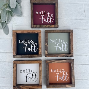 Hello Fall Farmhouse Sign - Fall Tiered Tray & Home Decor - Rust orange, Maroon, Sage, Black and white fall