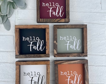 Hello Fall Farmhouse Sign - Fall Tiered Tray & Home Decor - Rust orange, Maroon, Sage, Black and white fall