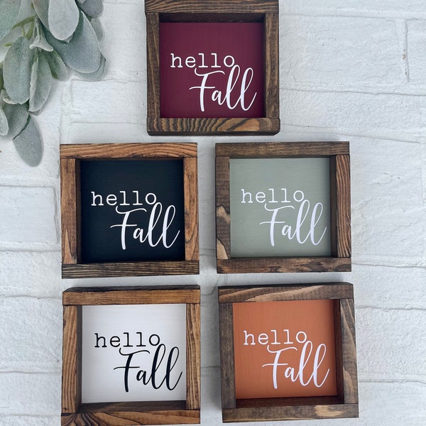 Hello Fall Farmhouse Sign - Fall Tiered Tray & Home Decor - Rust orange, Maroon, Sage, Black and white fall