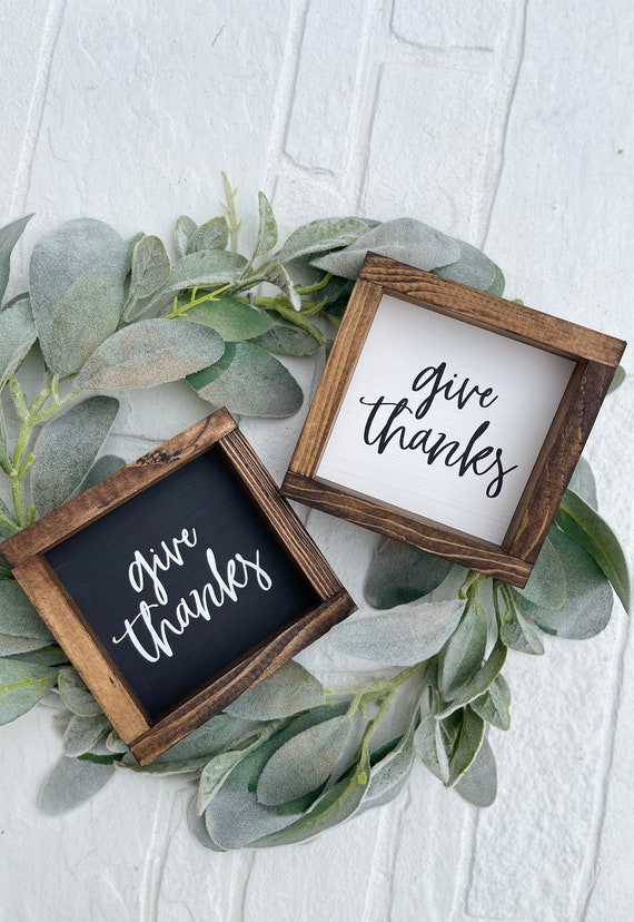 Give Thanks Farmhouse Style Sign - Thanksgiving Tiered Tray Decor - Fall Black and White Home Decor