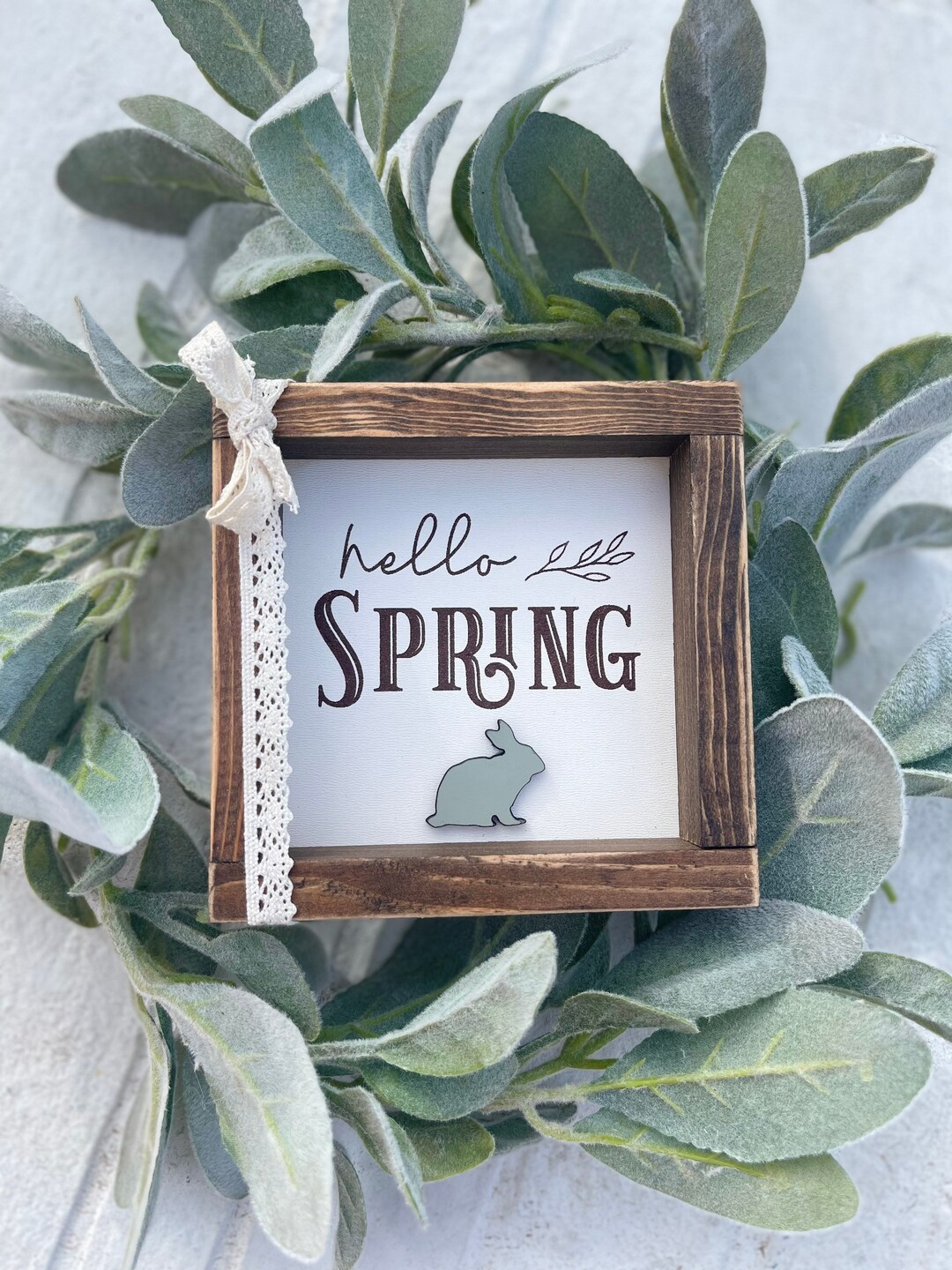 Hello Spring Sage Green Neutral Farmhouse 3D Bunny Decor Sign - Etsy