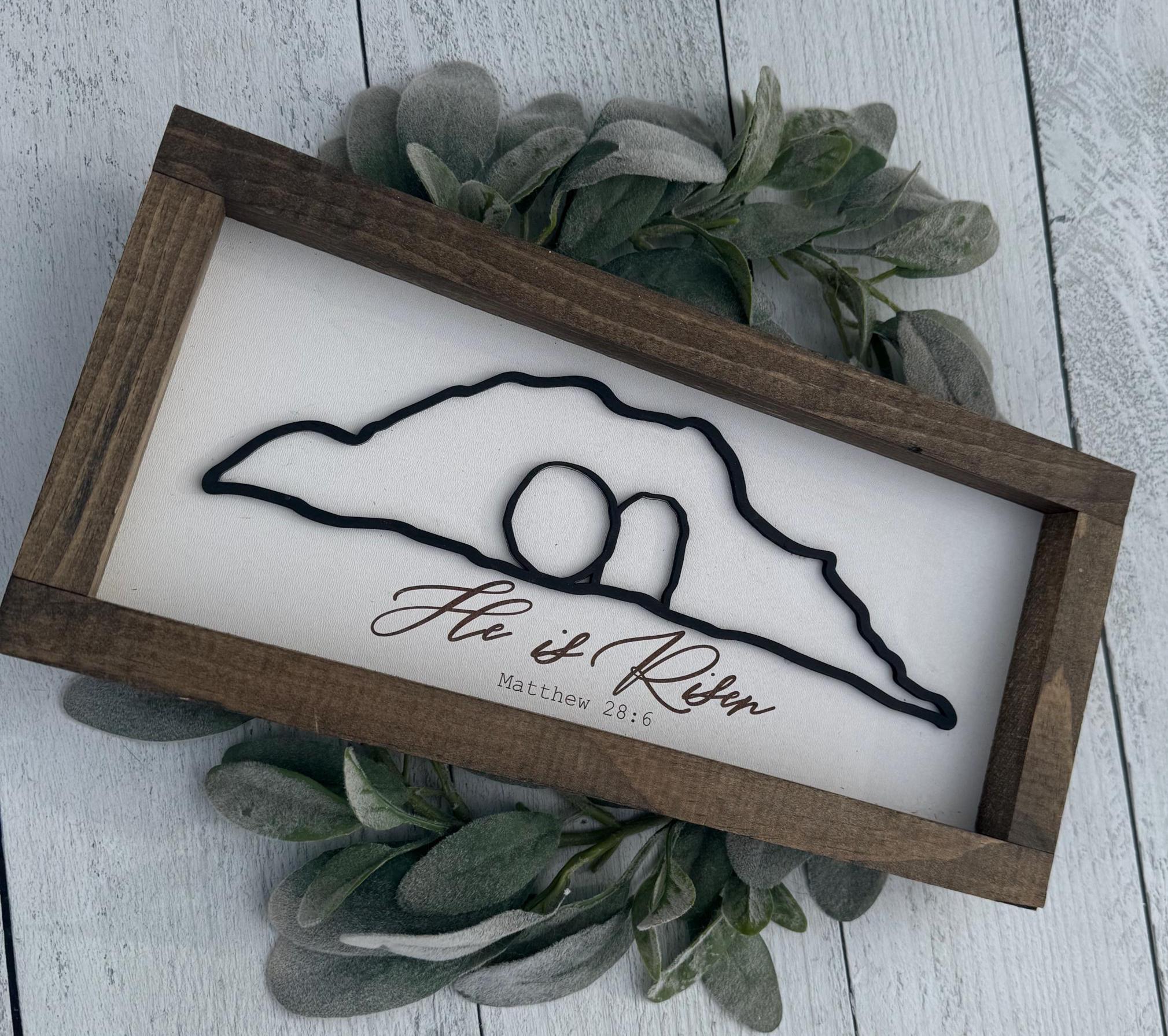 He is Risen Sign – Matthew 28:6 Easter Decor – Christian Farmhouse Wall ...