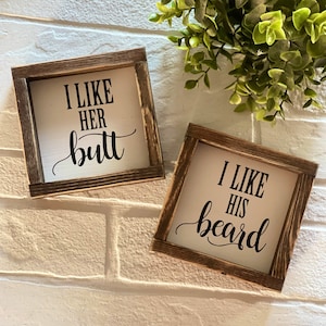 I like Her Butt His Beard Farmhouse Sign Decor Set - Master Bathroom Bedroom Wall Decor