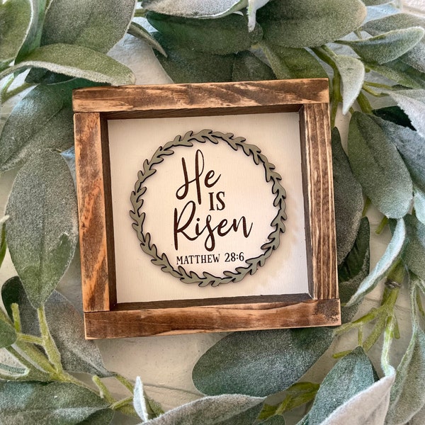 He is Risen Farmhouse Decor Easter Tiered Tray Sign