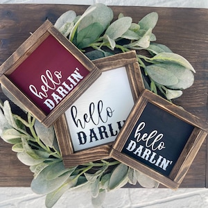 Hello Darlin' Rustic Farmhouse Wooden Decor - Western Decor - Master Bedroom Bathroom sign