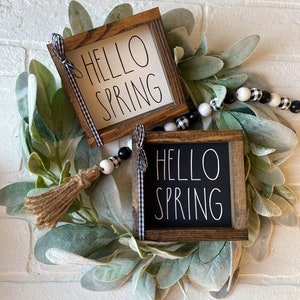 Hello Spring White & Black Neutral Farmhouse Sign Decor