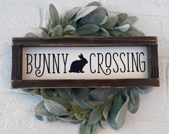 Bunny Crossing Sign - Farmhouse Easter Decor - Rabbit Crossing - Mantel Easter Sign