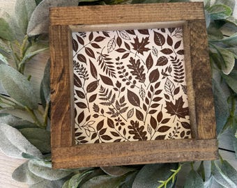 Fall Leaf Pattern Layering Sign | Rustic Autumn Farmhouse Decor | Neutral Fall Shelf Sitter
