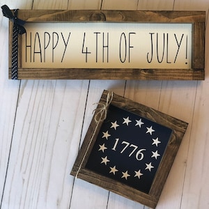 Happy 4th of July sign farmhouse patriotic decor -1776 sign - stars sign