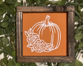 Pumpkin Floral Harvest Thanksgiving Fall Decor Tiered Tray sign
