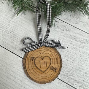 Wood Slice Initial Ornament - Couples Personalized Ornament- Christmas Tree Newly Wed Gift