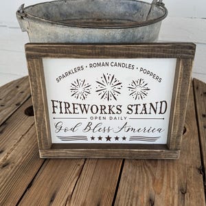 Fireworks Stand Wood Sign | Patriotic Farmhouse Decor | 4th of July Tiered Tray Sign | Americana Summer Decor | God Bless America Sign