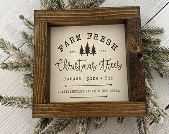 Farm Fresh Christmas Trees Decor Sign - Neutral Wooden Sign - Laser Engraved