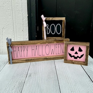 Pink Halloween Farmhouse Signs - Shabby Chic Pumpkin Decor - Girls Halloween Signs