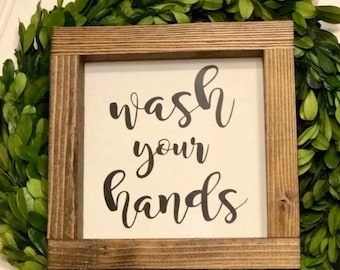 Wash Your Hands Farmhouse style sign bathroom, kitchen decor