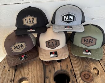 Custom Richardson 112 Dad Hat | Personalized Leather Patch Hat | Custom Papa Grandpa Daddy Hat with Kids Names | Father’s Day Gift