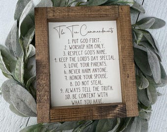The Ten Commandments Wooden Framed Christian Home Decor Sign