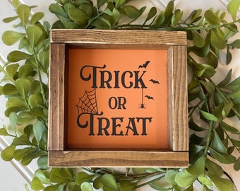 Trick or Treat Orange Farmhouse Decor Tiered tray Coffee Bar sign decor