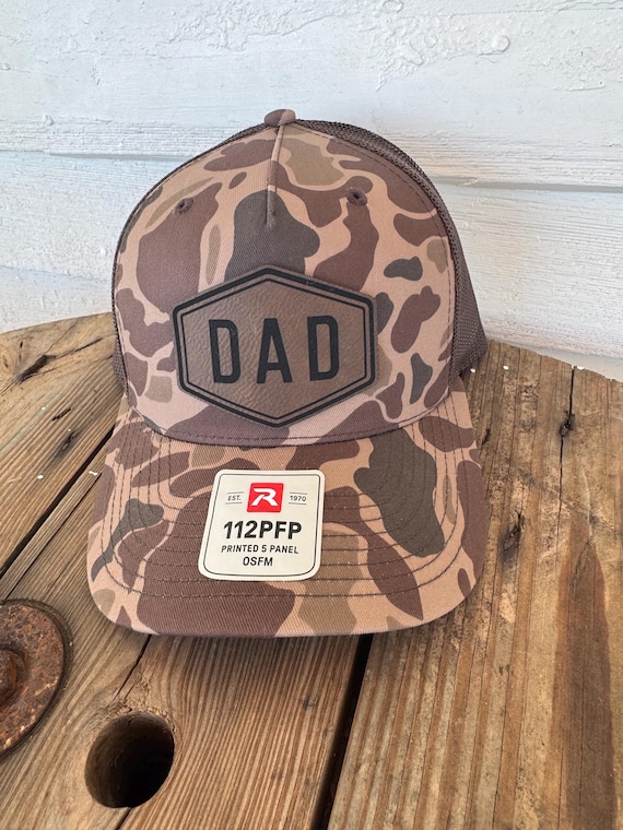 Dad Camo Richardson 112 Hat | Leather Patch Trucker Hat for Men | Father’s Day Gift | Duck Camo Snapback Hat