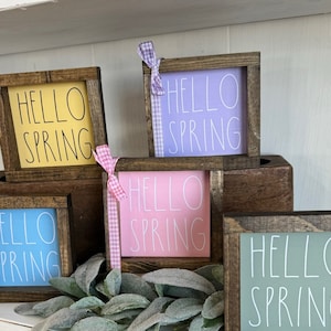 Pastel Hello Spring Farmhouse Sign - Pale Pink, Purple, Green Tiered ...