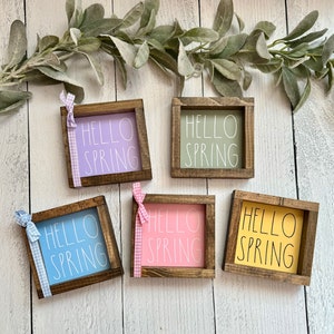 Pastel Hello Spring Farmhouse Sign - Pale Pink, Purple, Green Tiered Tray Decor