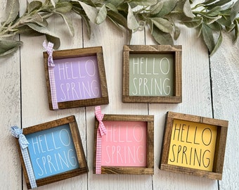 Pastel Hello Spring Farmhouse Sign - Pale Pink, Purple, Green Tiered Tray Decor